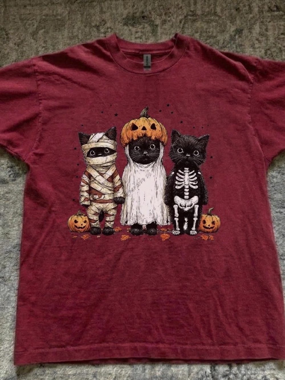 Gildan Burgundy Halloween Cat Trio Graphic Tee